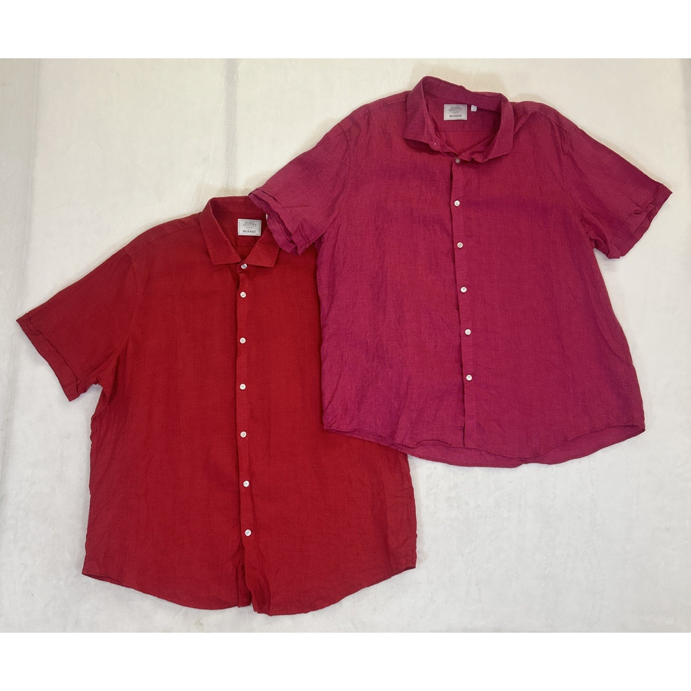 2) Murano Baird McNutt Linen Short Sleeve Red & Pink Shirts Men's XXL Charity